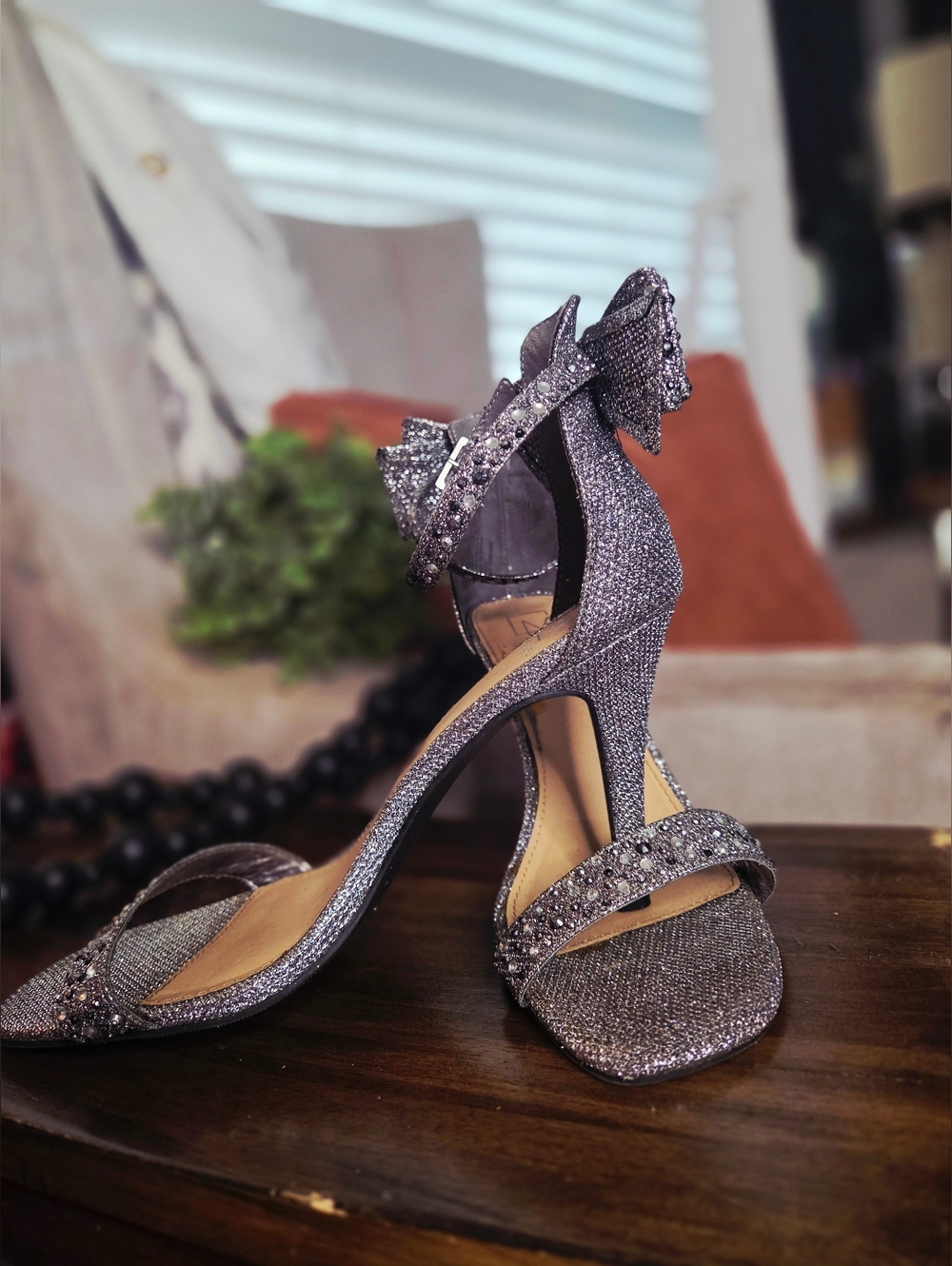 Material Girl Sparkle Bow Ankle-Strap Heels